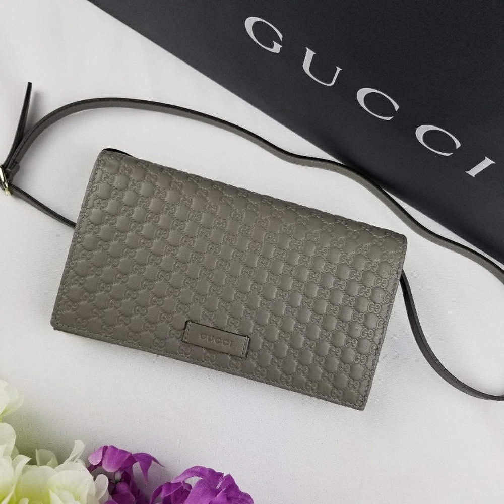 NWT Gucci Gray Microguccissima Crossbody BagWallet